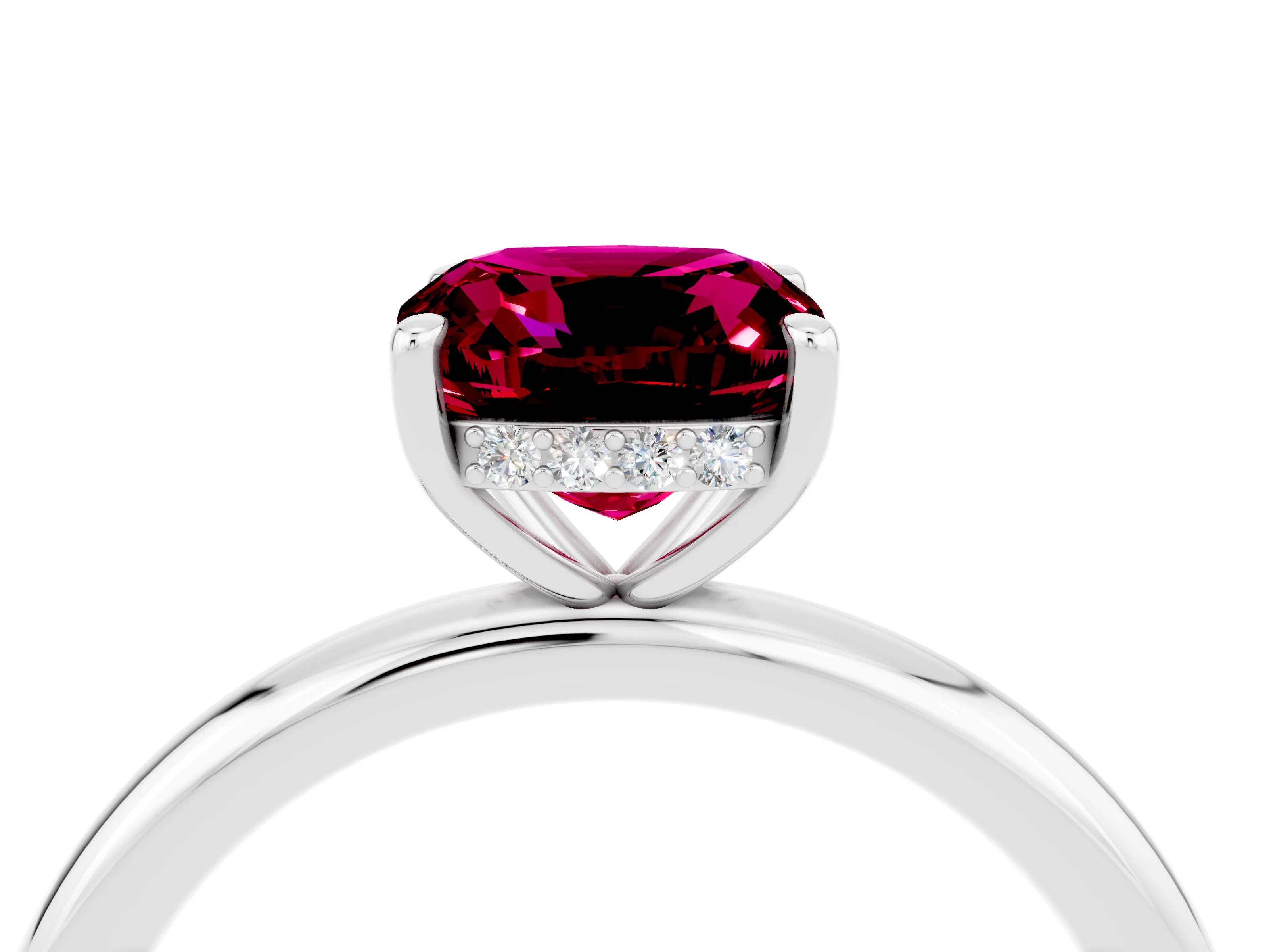 White gold Cushion Cut Garnet Solitaire Ring with Thin Band and Four-Prong Setting_4