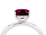 White gold Cushion Cut Garnet Solitaire Ring with Thin Band and Four-Prong Setting_4