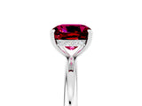 White gold Cushion Cut Garnet Solitaire Ring with Thin Band and Four-Prong Setting_5