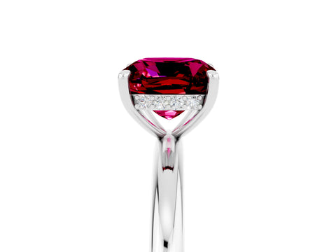 White gold Cushion Cut Garnet Solitaire Ring with Thin Band and Four-Prong Setting_5