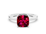 White gold Cushion Cut Garnet Solitaire Ring with Thin Band and Prong Setting_12