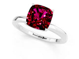 White gold Cushion Cut Garnet Solitaire Ring with Thin Band and Prong Setting_13