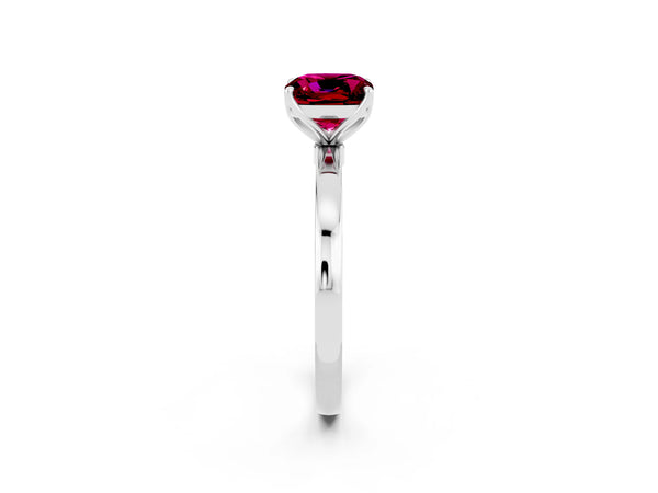 Silver Cushion Cut Garnet Solitaire Ring with Thin Band and Prong Setting