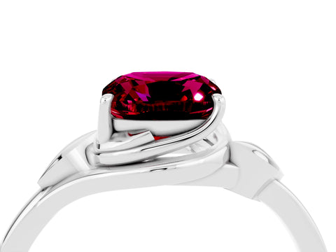 White gold Cushion Cut Garnet Solitaire Ring with Twist Band and Four-Prong Setting_16