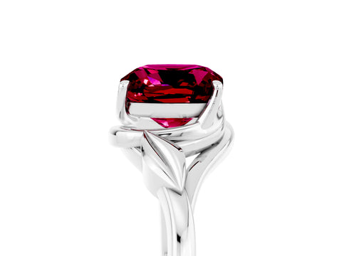 White gold Cushion Cut Garnet Solitaire Ring with Twist Band and Four-Prong Setting_41