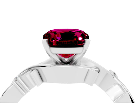White gold Cushion Cut Garnet Solitaire Ring with Twisted Band and Prong Setting_16