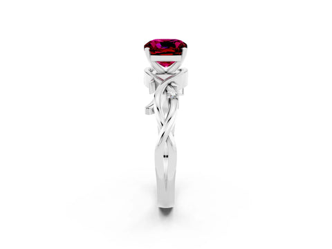 White gold Cushion Cut Garnet Solitaire Ring with Twisted Band and Prong Setting_2