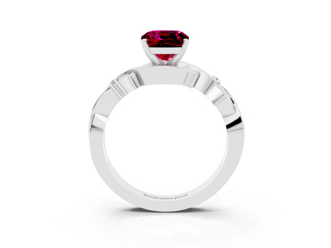 White gold Cushion Cut Garnet Solitaire Ring with Twisted Band and Prong Setting_3
