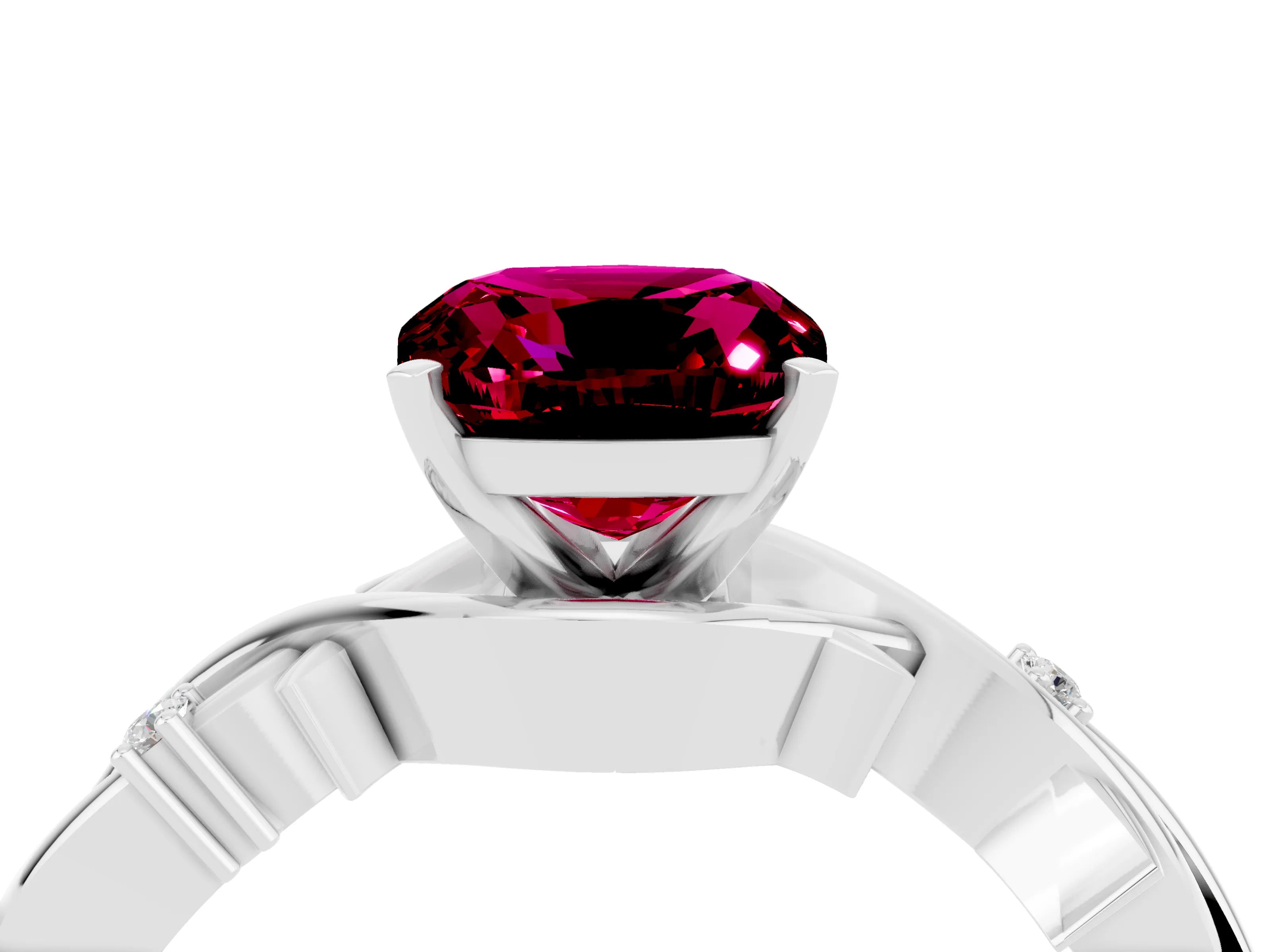 White gold Cushion Cut Garnet Solitaire Ring with Twisted Band and Prong Setting_4