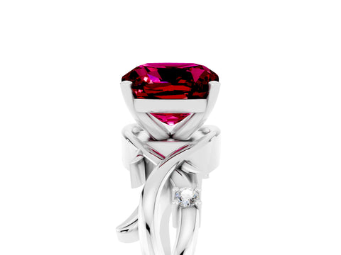 White gold Cushion Cut Garnet Solitaire Ring with Twisted Band and Prong Setting_5