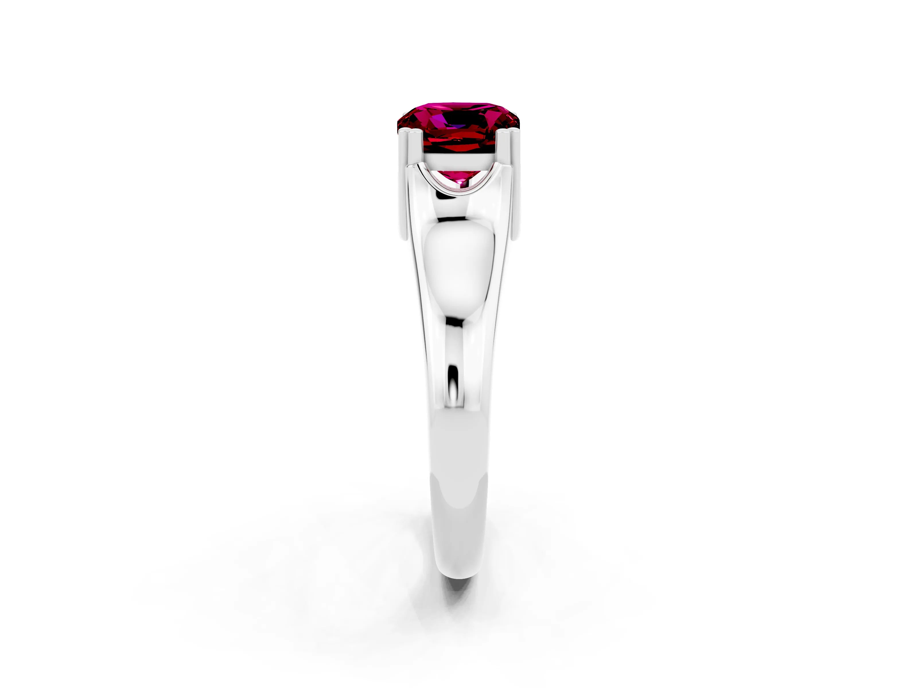White gold Cushion Cut Garnet Solitaire Ring with Wide Band and Prong Setting_2