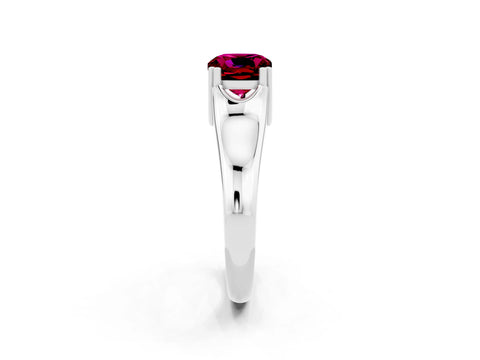 White gold Cushion Cut Garnet Solitaire Ring with Wide Band and Prong Setting_2