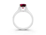 White gold Cushion Cut Garnet Solitaire Ring with Wide Band and Prong Setting_3