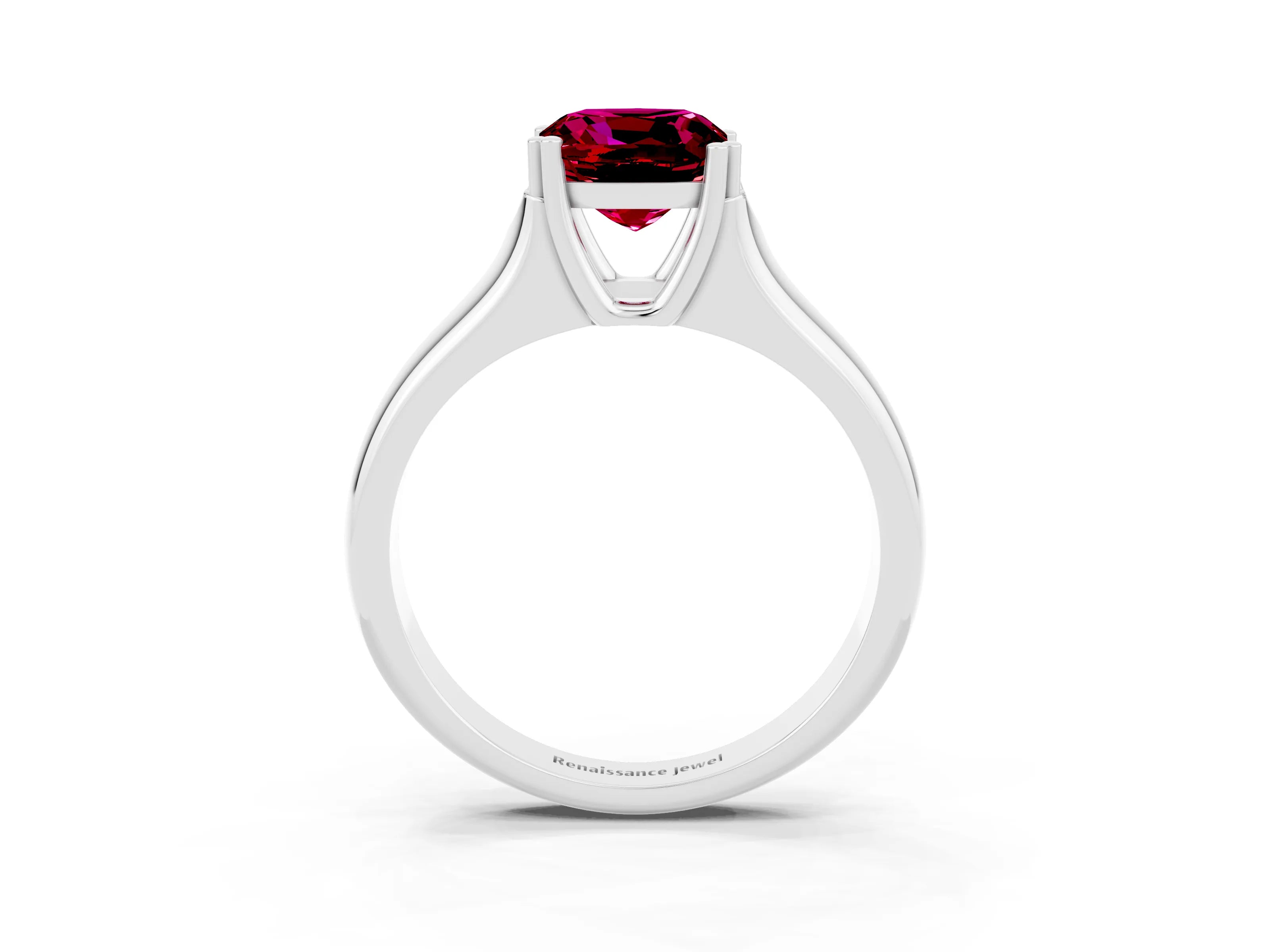 White gold Cushion Cut Garnet Solitaire Ring with Wide Band and Prong Setting_3