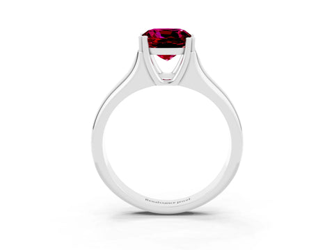White gold Cushion Cut Garnet Solitaire Ring with Wide Band and Prong Setting_3