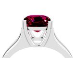 White gold Cushion Cut Garnet Solitaire Ring with Wide Band and Prong Setting_4