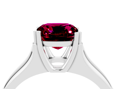 White gold Cushion Cut Garnet Solitaire Ring with Wide Band and Prong Setting_4