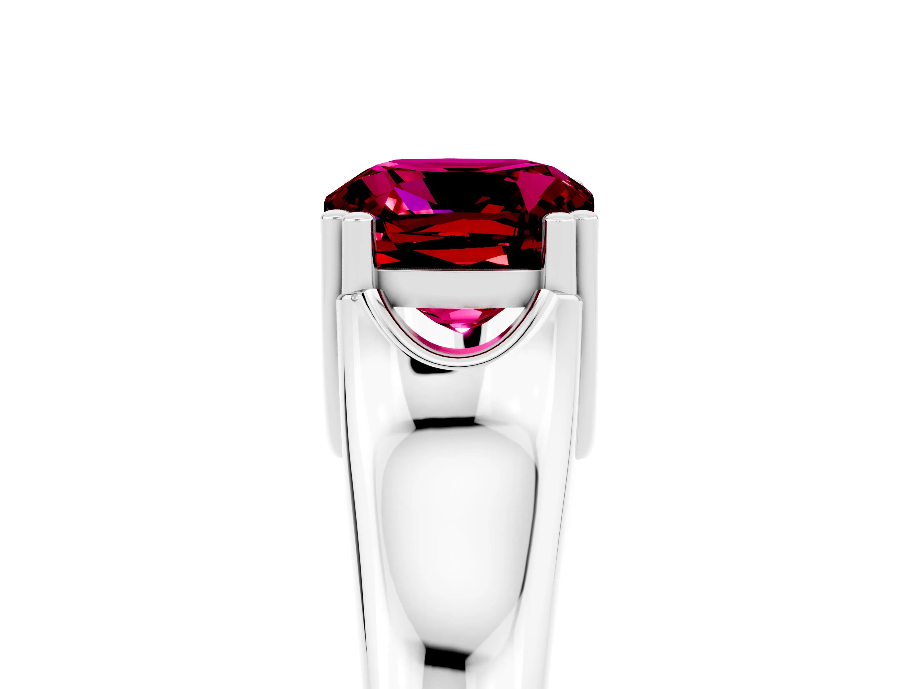 White gold Cushion Cut Garnet Solitaire Ring with Wide Band and Prong Setting_5