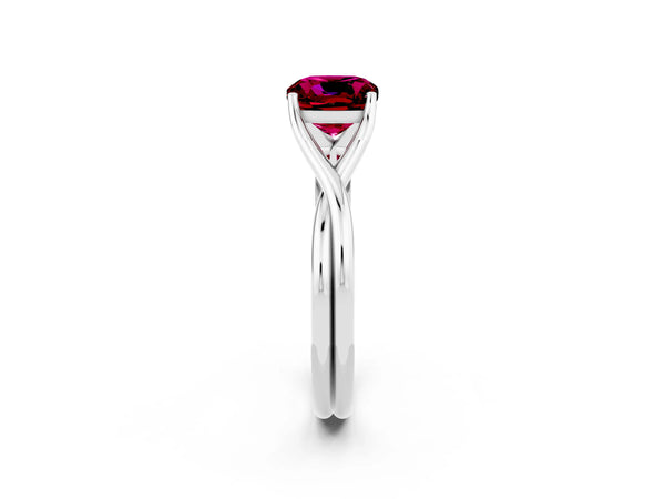 Silver Cushion Cut Garnet Solitaire Twist Band Prong Setting Ring
