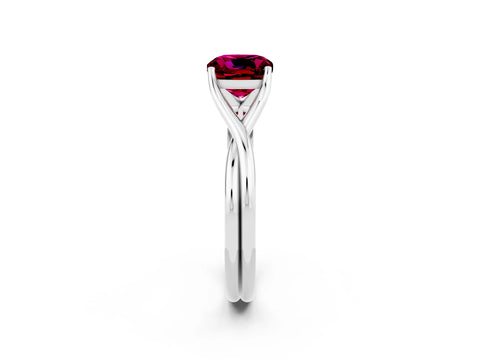 White gold Cushion Cut Garnet Solitaire Twist Band Prong Setting Ring_128