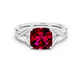 White gold Cushion Cut Garnet Solitaire Twist Band Prong Setting Ring_129