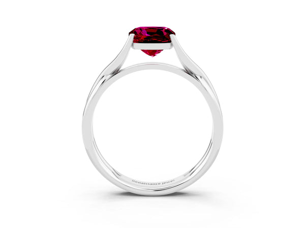 Silver Cushion Cut Garnet Solitaire Twist Band Prong Setting Ring