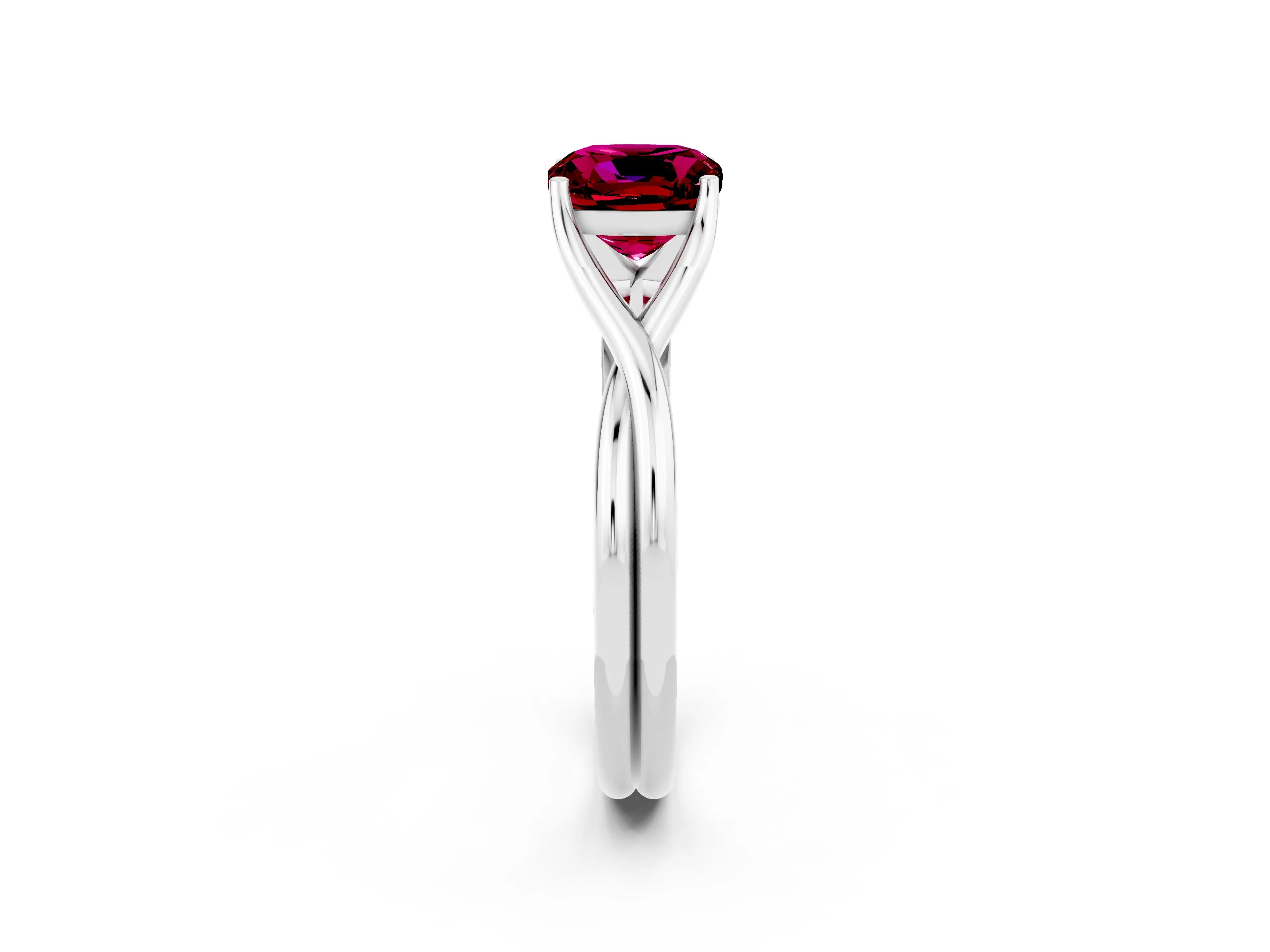 White gold Cushion Cut Garnet Solitaire Twist Band Prong Setting Ring_131