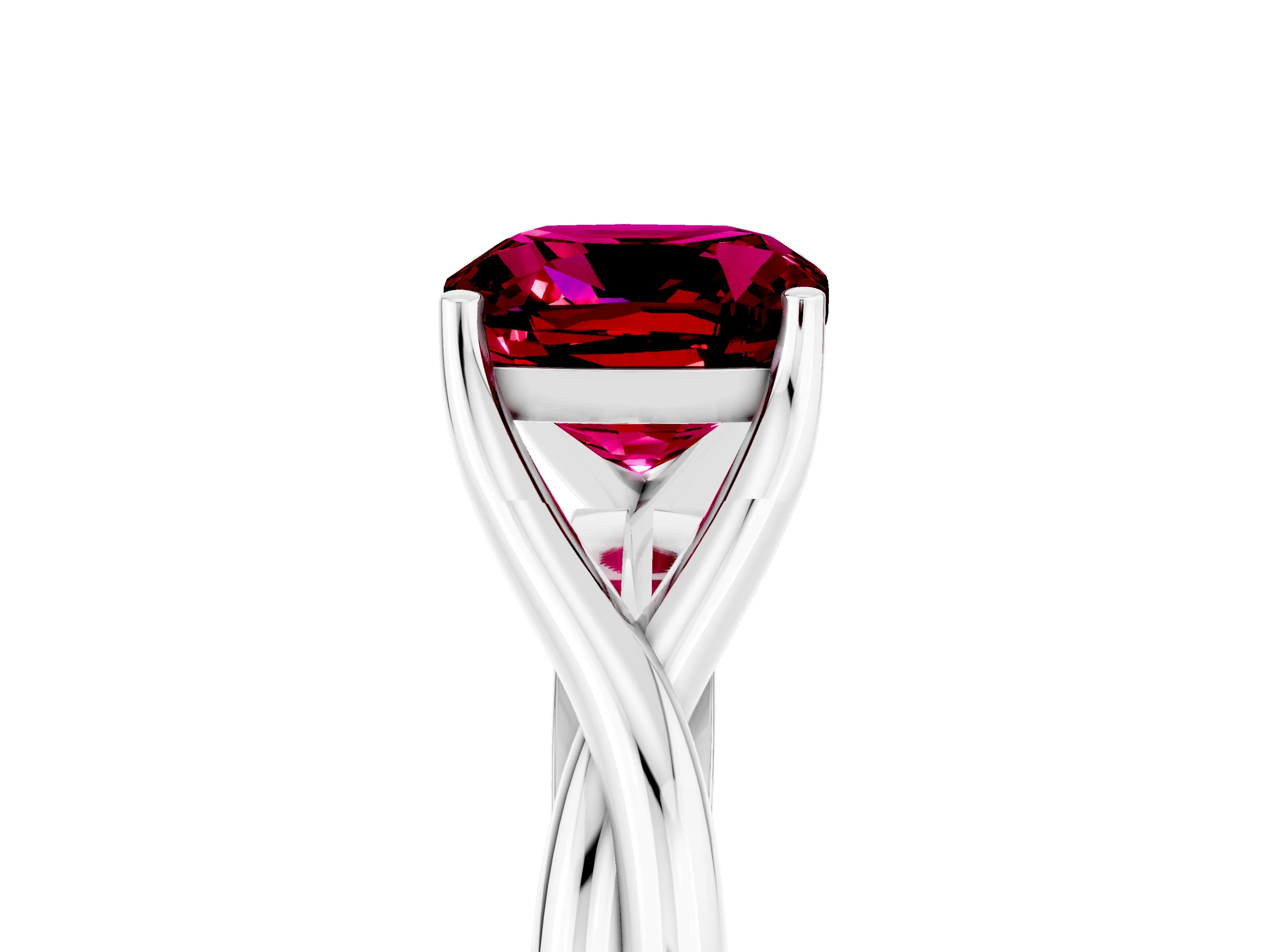 White gold Cushion Cut Garnet Solitaire Twist Band Prong Setting Ring_131