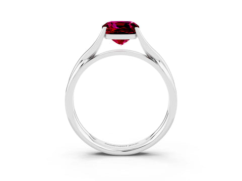 White gold Cushion Cut Garnet Solitaire Twist Band Prong Setting Ring_132
