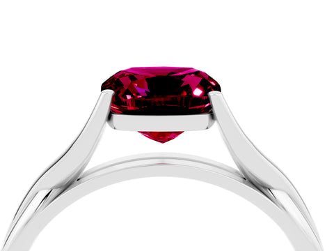 White gold Cushion Cut Garnet Solitaire Twist Band Prong Setting Ring_133