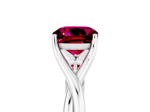 White gold Cushion Cut Garnet Solitaire Twist Band Prong Setting Ring_134