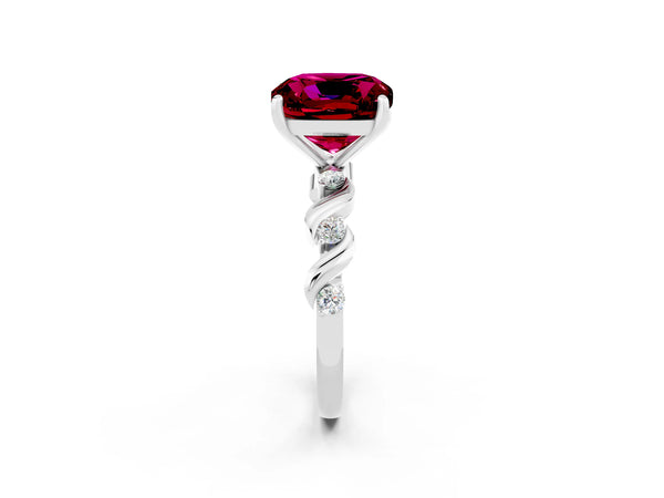 Platinum Cushion Cut Garnet Solitaire Twisted Band with Round  Accents and Prong Setting