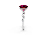 White gold Cushion Cut Garnet Solitaire Twisted Band with Round  Accents and Prong Setting_14