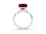 White gold Cushion Cut Garnet Solitaire Twisted Band with Round  Accents and Prong Setting_15