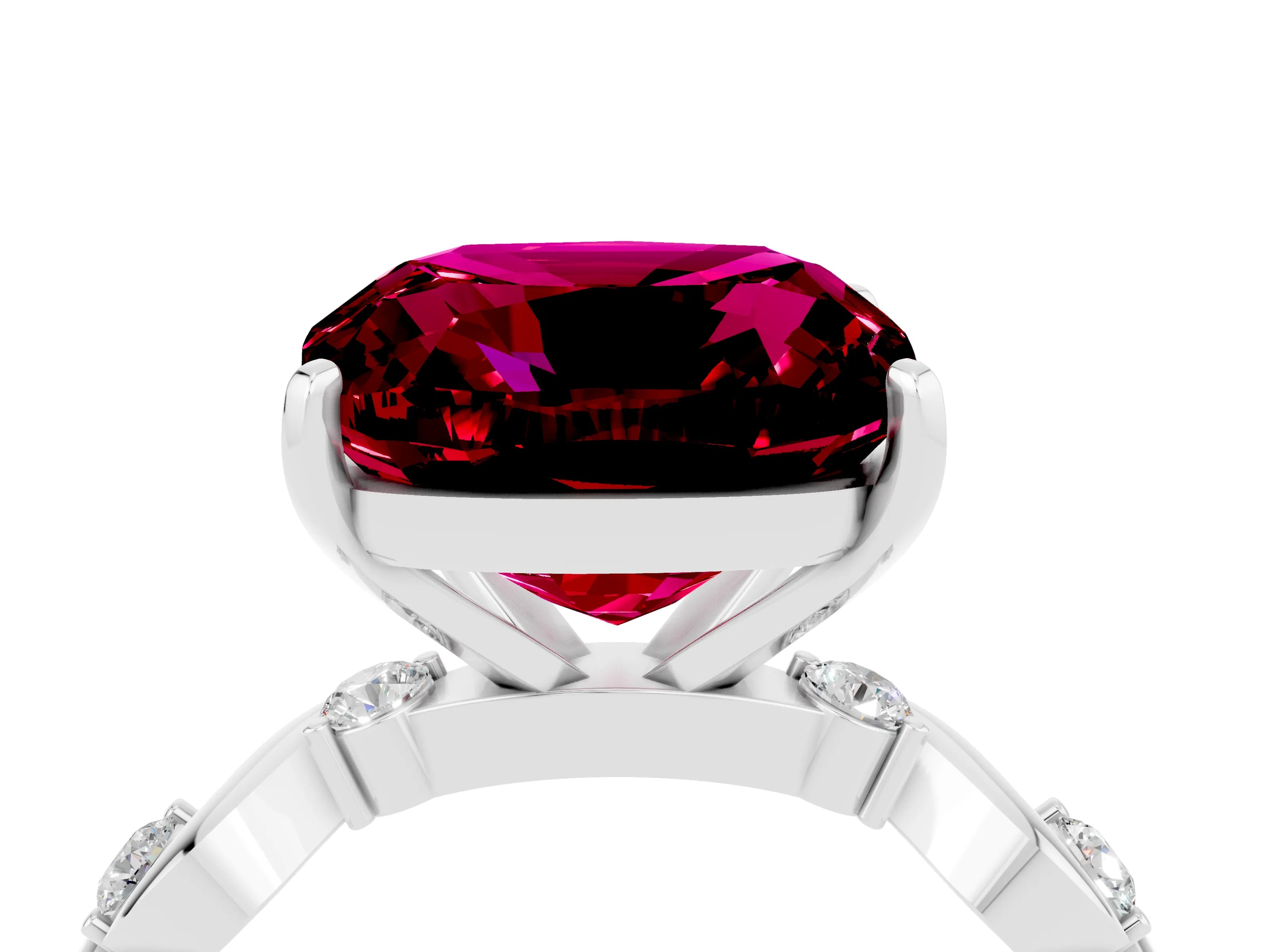 White gold Cushion Cut Garnet Solitaire Twisted Band with Round  Accents and Prong Setting_16