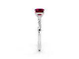White gold Cushion Cut Garnet Solitaire with Side Baguettes and Channel Set Band_2