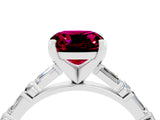 White gold Cushion Cut Garnet Solitaire with Side Baguettes and Channel Set Band_4