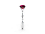 White gold Cushion Cut Garnet Solitaire with Side Stones on a Pavé Band and Four-Prong Setting_2