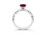 White gold Cushion Cut Garnet Solitaire with Side Stones on a Pavé Band and Four-Prong Setting_3
