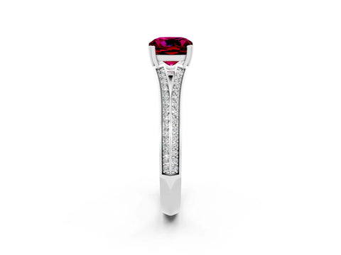 White gold Cushion Cut Garnet Split Shank Engagement Ring with Pavé Band_2