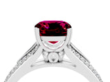 White gold Cushion Cut Garnet Split Shank Engagement Ring with Pavé Band_4