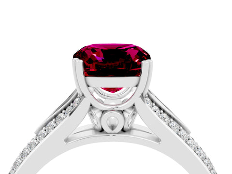 White gold Cushion Cut Garnet Split Shank Engagement Ring with Pavé Band_4