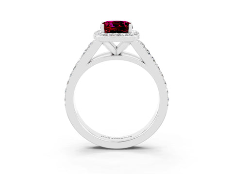 White gold Cushion Cut Garnet Split Shank Halo Ring with Four-Prong Setting_15