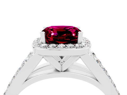 White gold Cushion Cut Garnet Split Shank Halo Ring with Four-Prong Setting_16