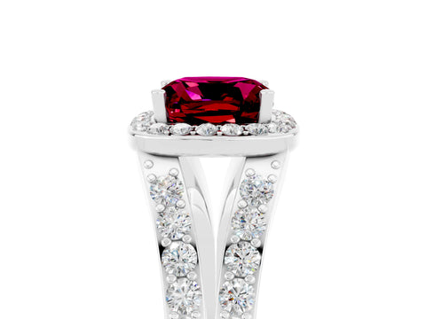 White gold Cushion Cut Garnet Split Shank Halo Ring with Four-Prong Setting_17