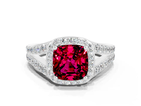 White gold Cushion Cut Garnet Split Shank Halo Ring with Four-Prong Setting_24