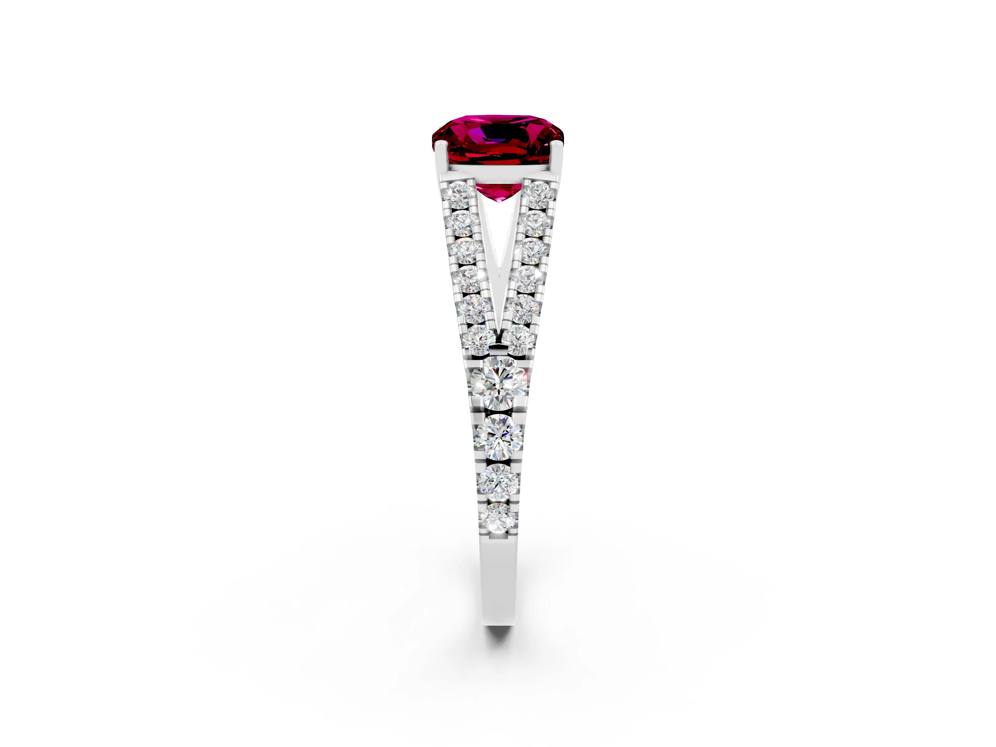 White gold Cushion Cut Garnet Split Shank Pavé Engagement Ring with Four-Prong Setting_14