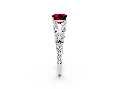 White gold Cushion Cut Garnet Split Shank Pavé Engagement Ring with Four-Prong Setting_14
