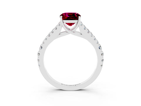 White gold Cushion Cut Garnet Split Shank Pavé Engagement Ring with Four-Prong Setting_15