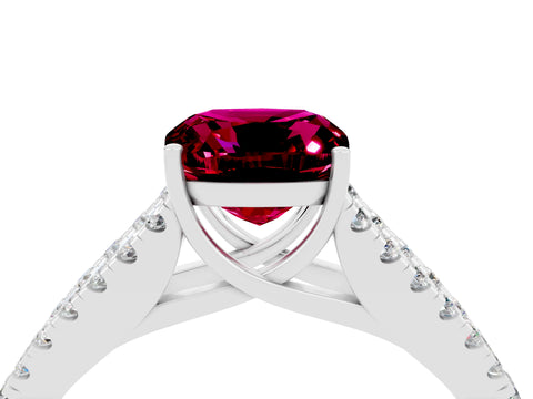 White gold Cushion Cut Garnet Split Shank Pavé Engagement Ring with Four-Prong Setting_16